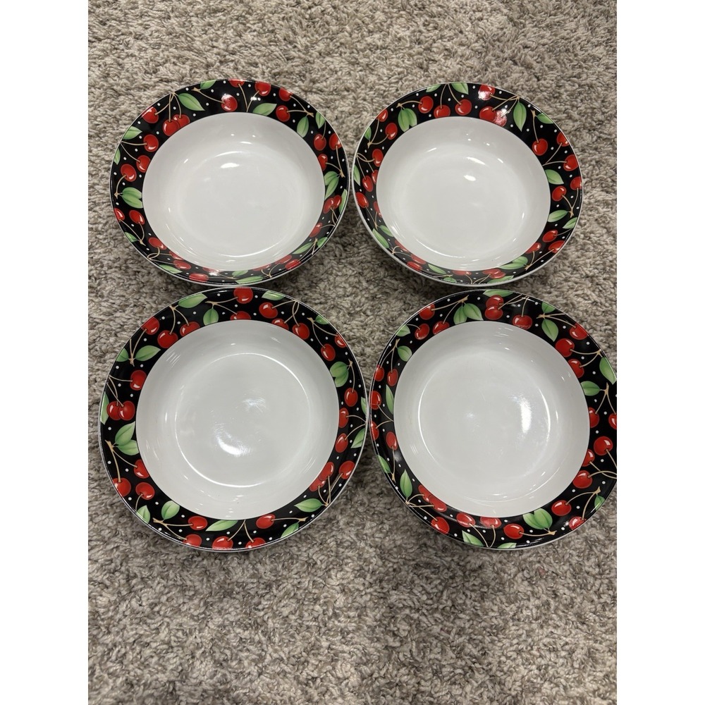 4 Vintage Mary Engelbreit Replacement Soup Bowls Sakura Stoneware Cherry 🍒